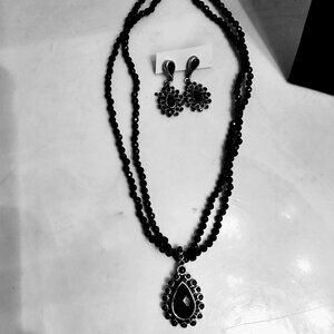 RETIRED VINTAGE 3 PIECE BARSE ONYX + STERLING SILVER 925 NECKLACE SET